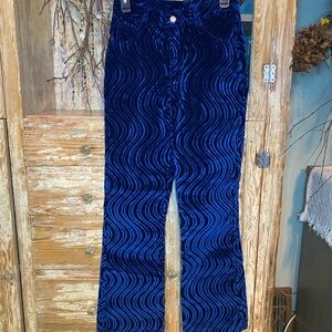 Vintage Blue Velvet Wavy Pattern Pants
